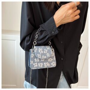 Blue Floral Appliqué Crossbody Bag